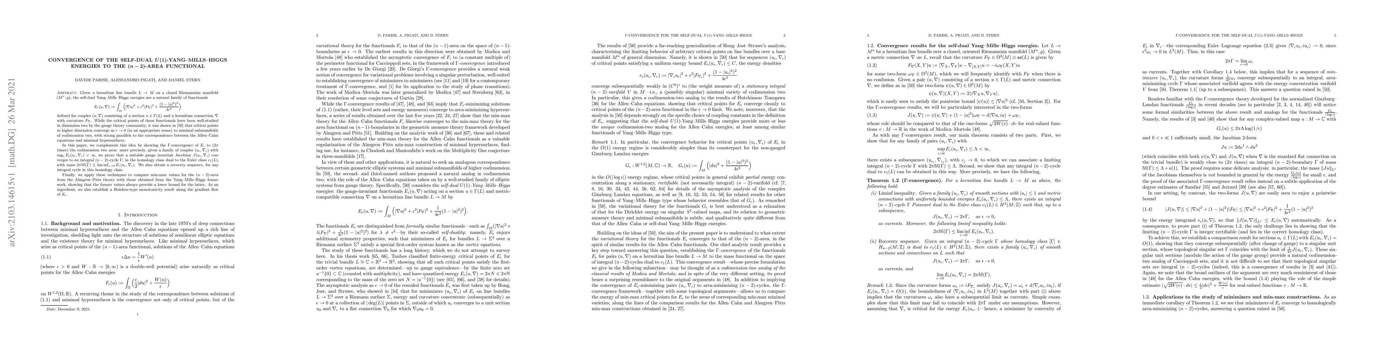 Thumbnail for Convergence of the self-dual $U(1)$-Yang-Mills-Higgs energies to the
  $(n-2)$-area functional