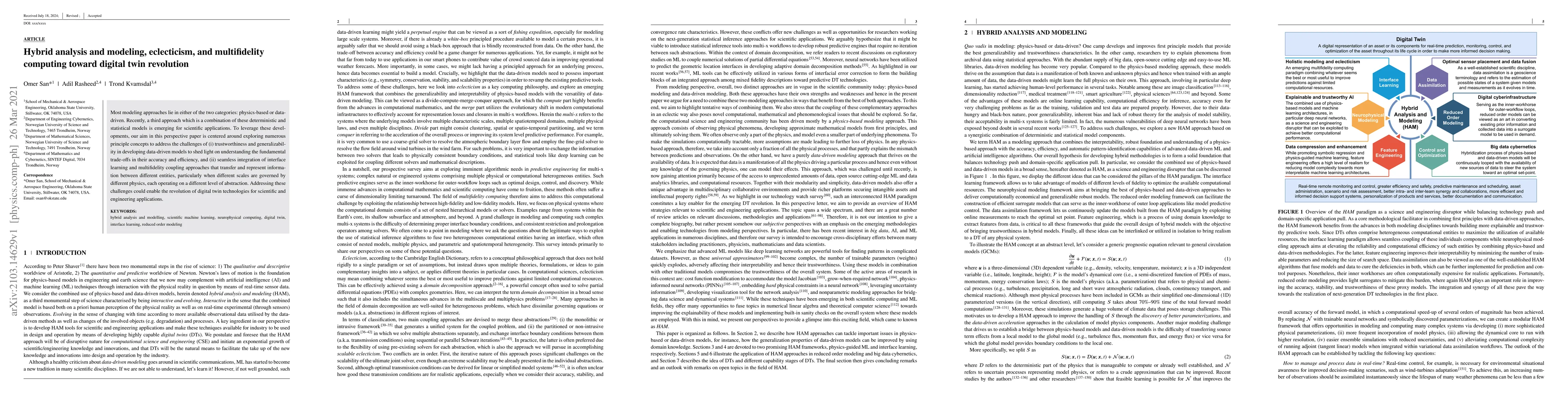 Thumbnail for Hybrid analysis and modeling, eclecticism, and multifidelity computing
  toward digital twin revolution