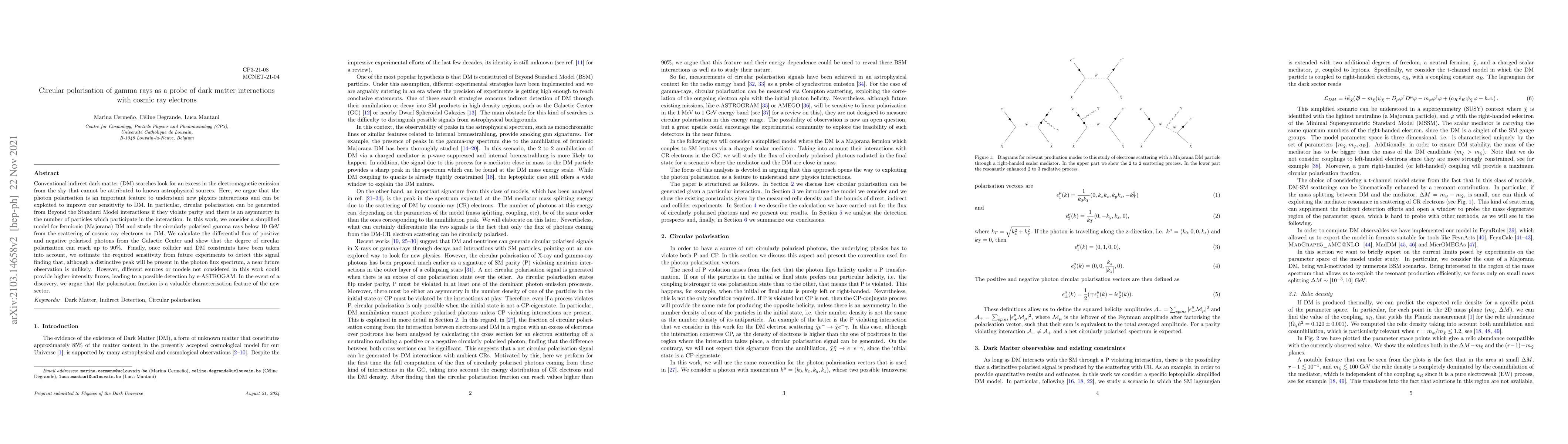 Thumbnail for Circular polarisation of gamma rays as a probe of dark matter
  interactions with cosmic ray electrons