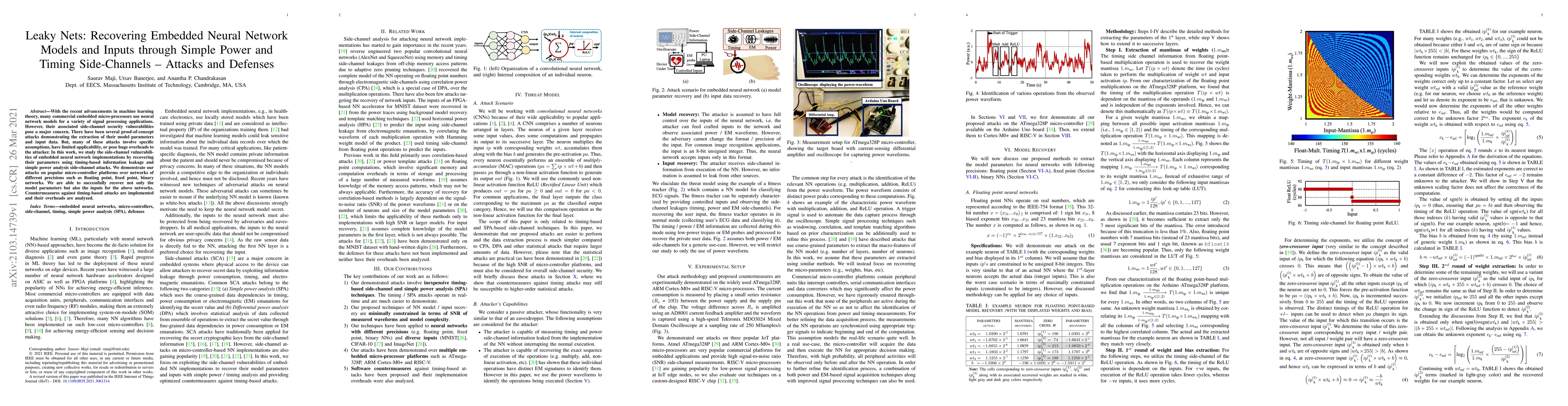 Thumbnail for Leaky Nets: Recovering Embedded Neural Network Models and Inputs through
  Simple Power and Timing Side-Channels -- Attacks and Defenses