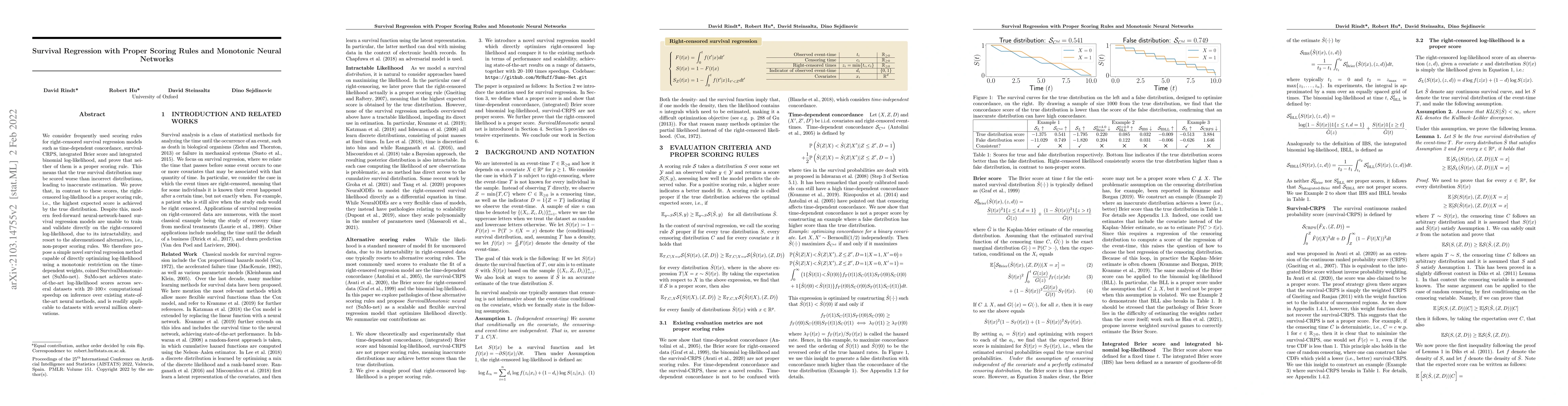 Thumbnail for Survival Regression with Proper Scoring Rules and Monotonic Neural
  Networks
