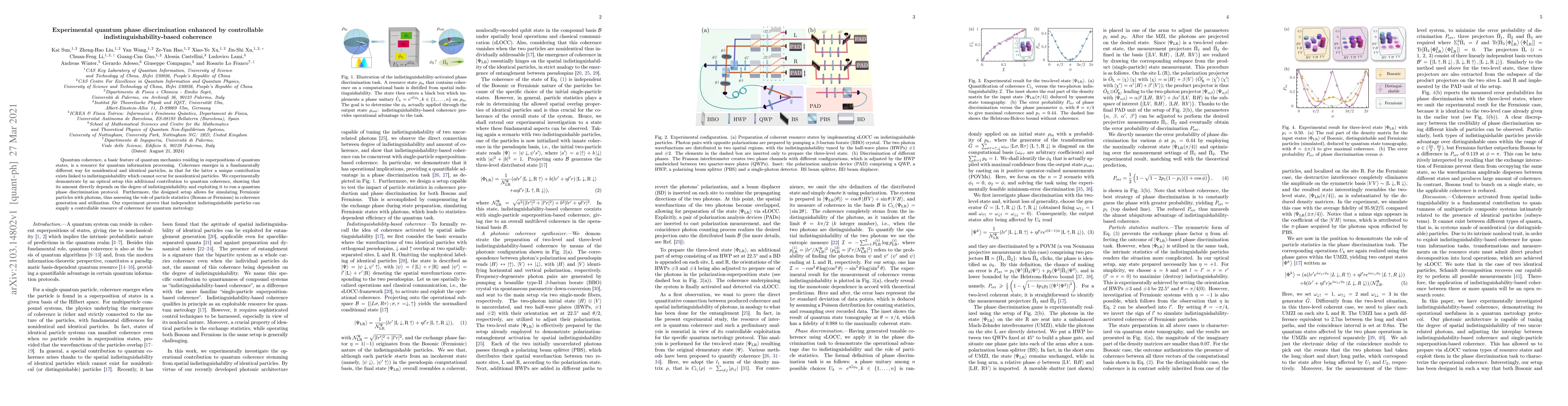 Thumbnail for Experimental quantum phase discrimination enhanced by controllable
  indistinguishability-based coherence