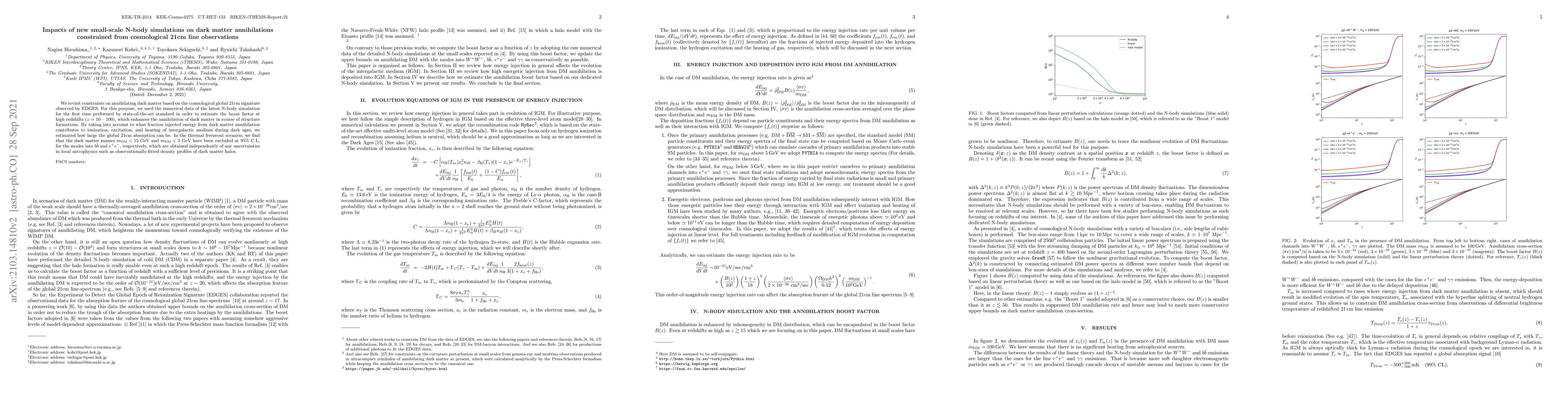 Thumbnail for Impacts of new small-scale N-body simulations on dark matter
  annihilations constrained from cosmological 21cm line observations