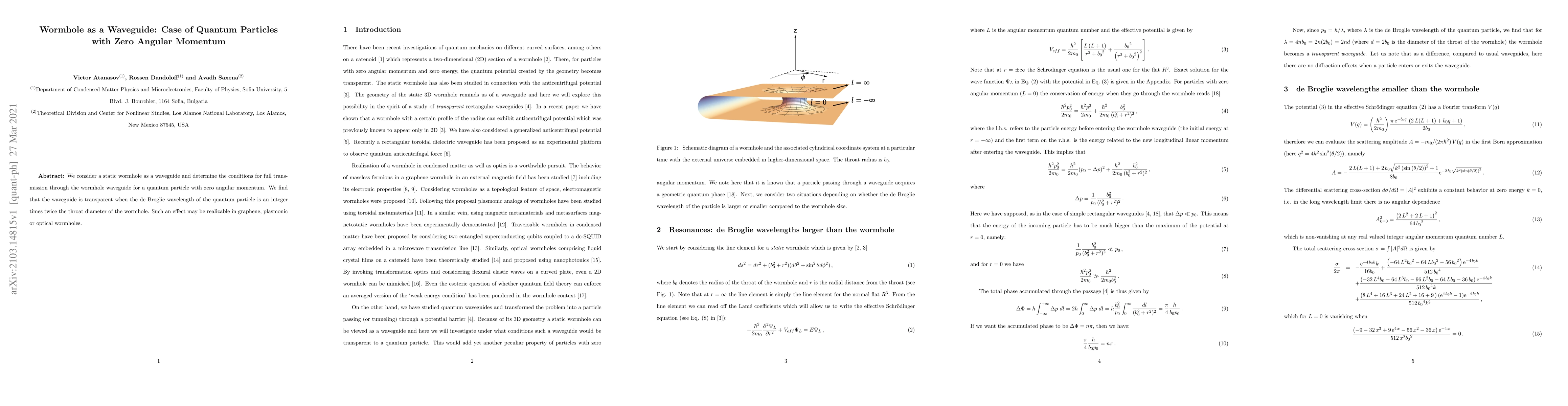 Thumbnail for Wormhole as a Waveguide: Case of Quantum Particles with Zero Angular
  Momentum