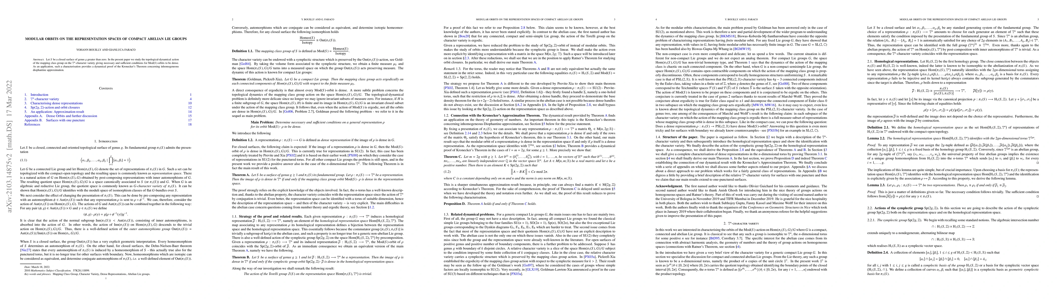 Thumbnail for Modular orbits on the representation spaces of compact abelian Lie
  groups