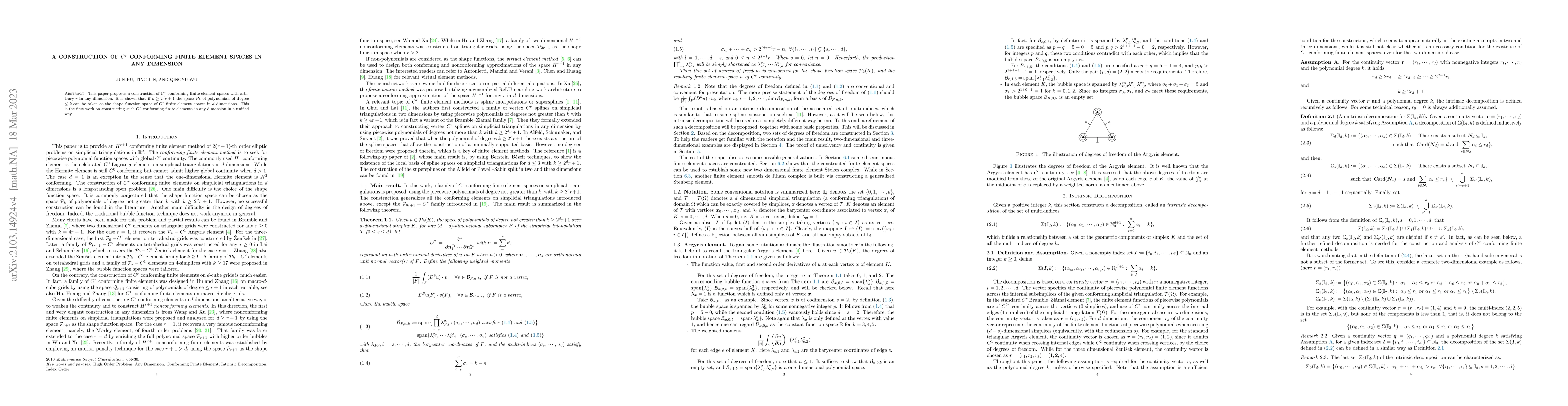 Thumbnail for A Construction of $C^r$ Conforming Finite Element Spaces in Any
  Dimension