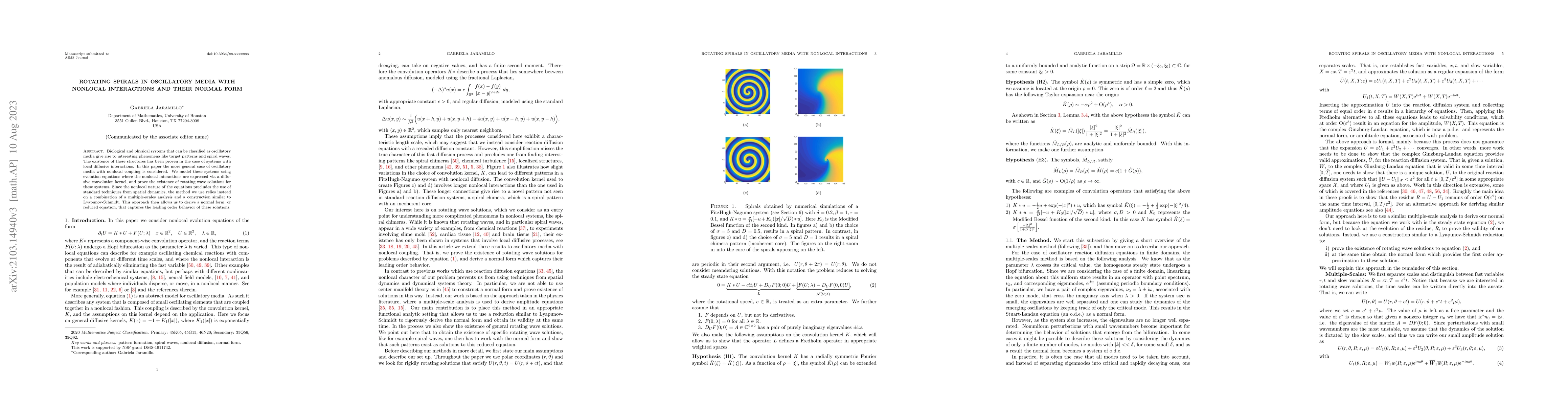 Thumbnail for Rotating spirals in oscillatory media with nonlocal interactions and
  their normal form