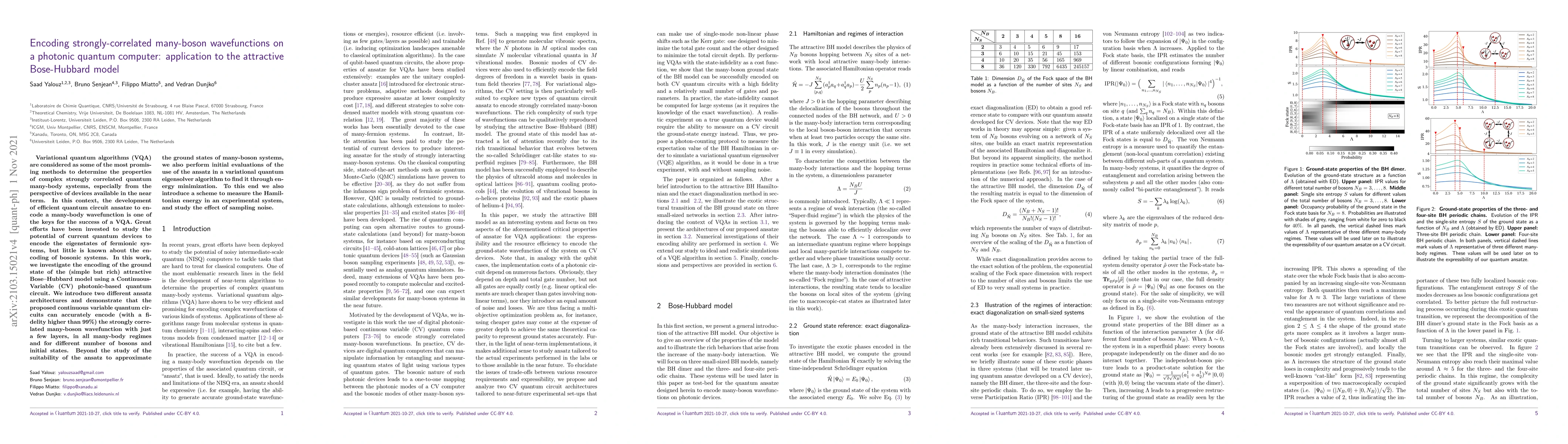 Thumbnail for Encoding strongly-correlated many-boson wavefunctions on a photonic
  quantum computer: application to the attractive Bose-Hubbard model