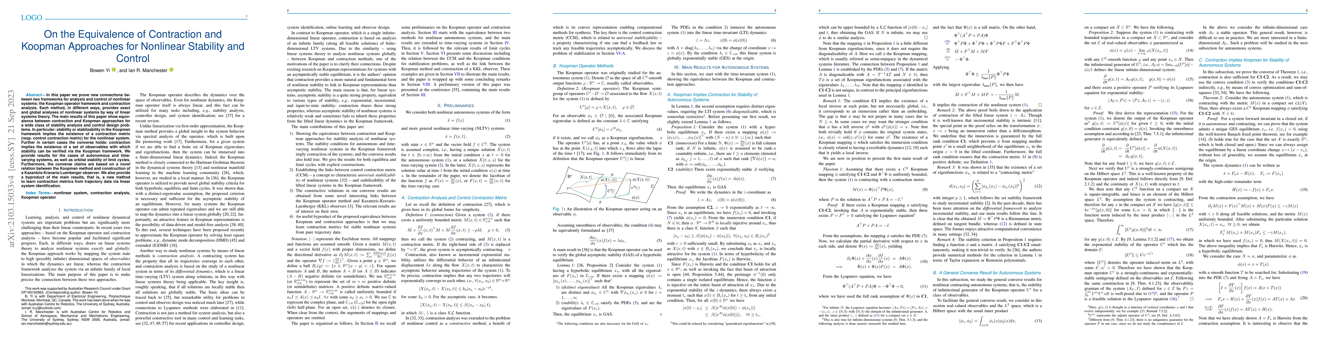 Thumbnail for On the equivalence of contraction and Koopman approaches for nonlinear
  stability and control