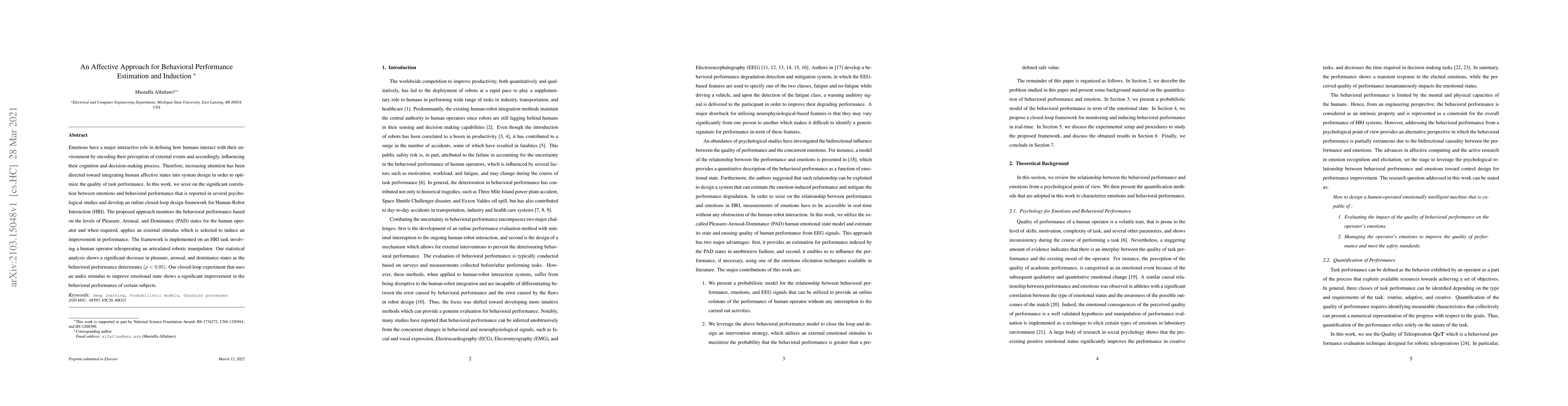 Thumbnail for An Affective Approach for Behavioral Performance Estimation and
  Induction
