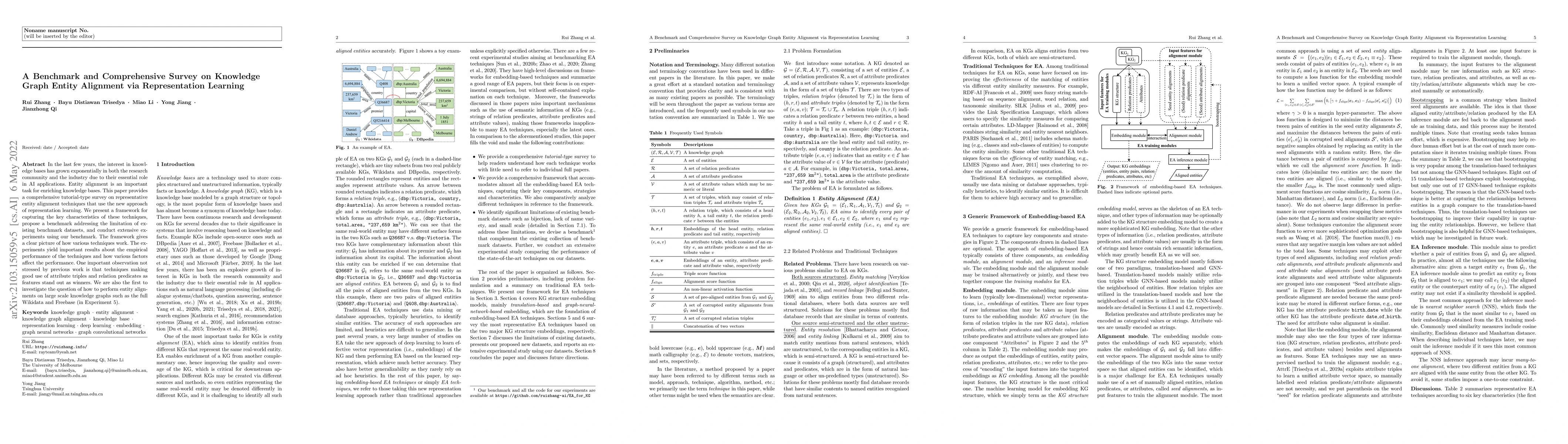 Thumbnail for A Benchmark and Comprehensive Survey on Knowledge Graph Entity Alignment
  via Representation Learning