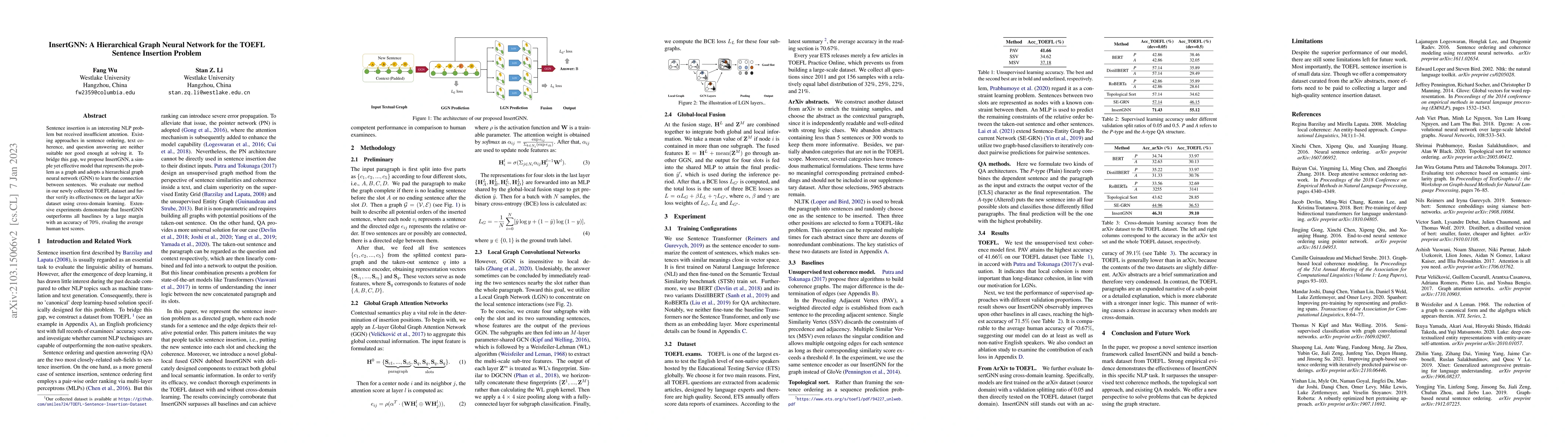 Thumbnail for InsertGNN: Can Graph Neural Networks Outperform Humans in TOEFL Sentence
  Insertion Problem?