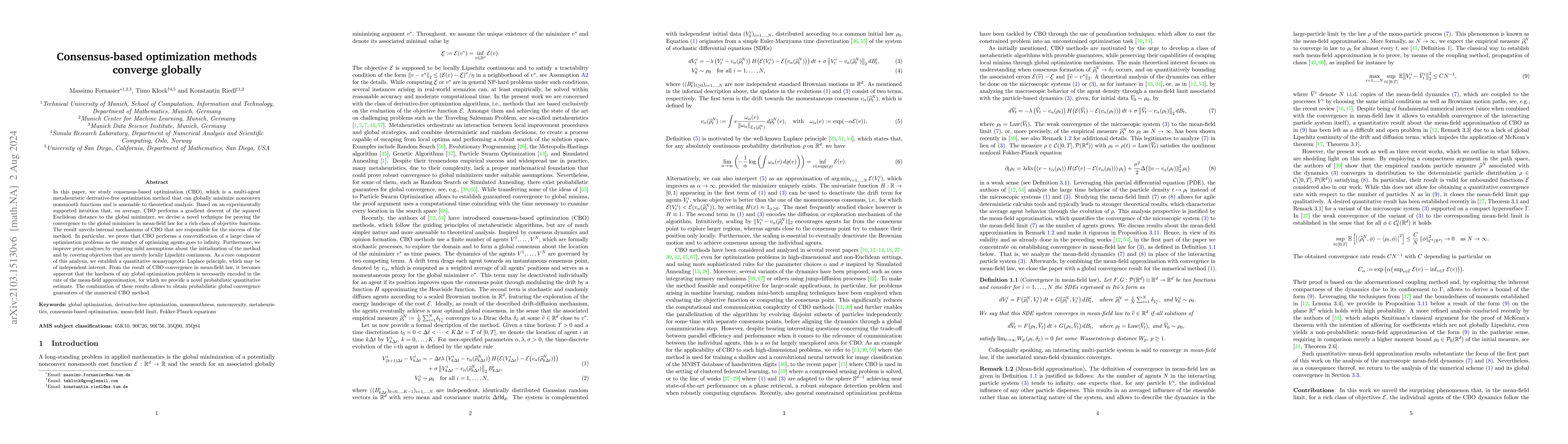 Thumbnail for Consensus-Based Optimization Methods Converge Globally