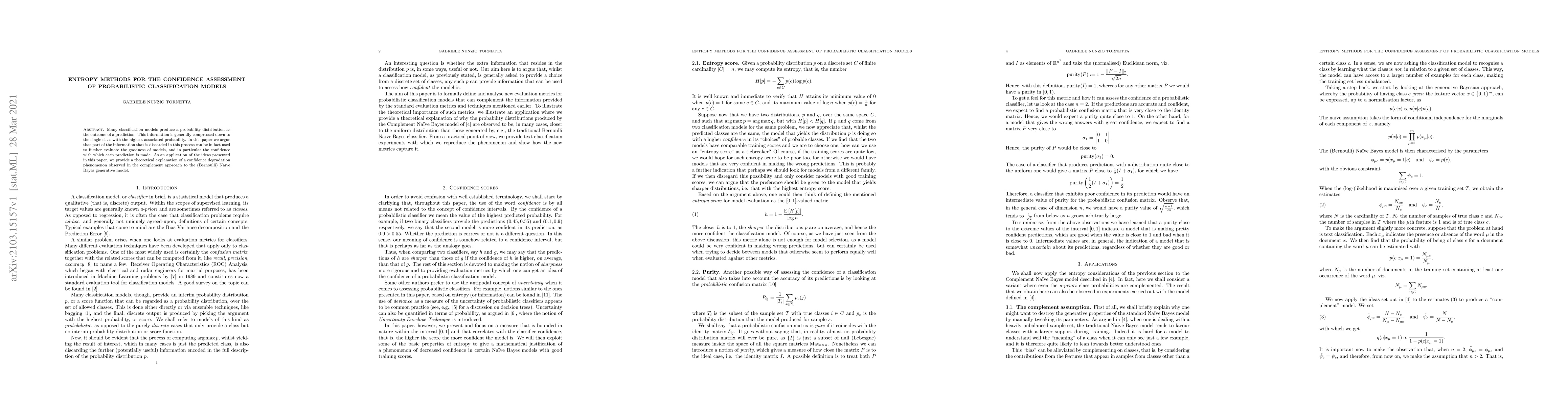 Thumbnail for Entropy methods for the confidence assessment of probabilistic
  classification models