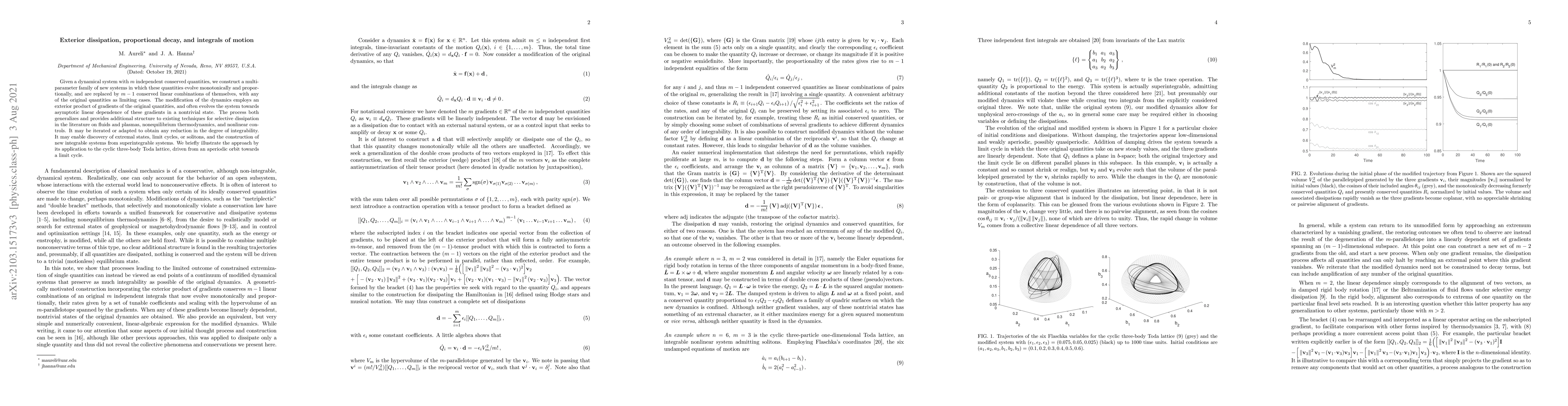 Thumbnail for Exterior dissipation, proportional decay, and integrals of motion