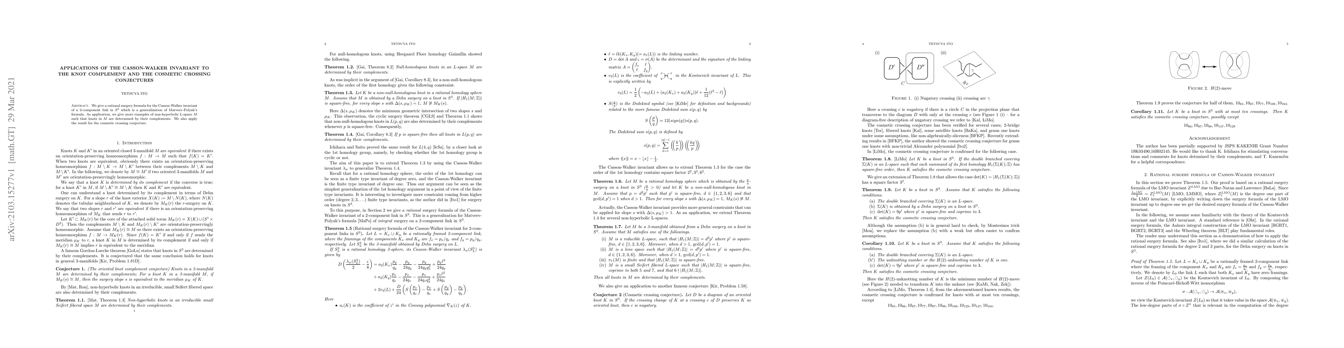 Thumbnail for Applications of the Casson-Walker invariant to the knot complement and
  the cosmetic crossing conjectures