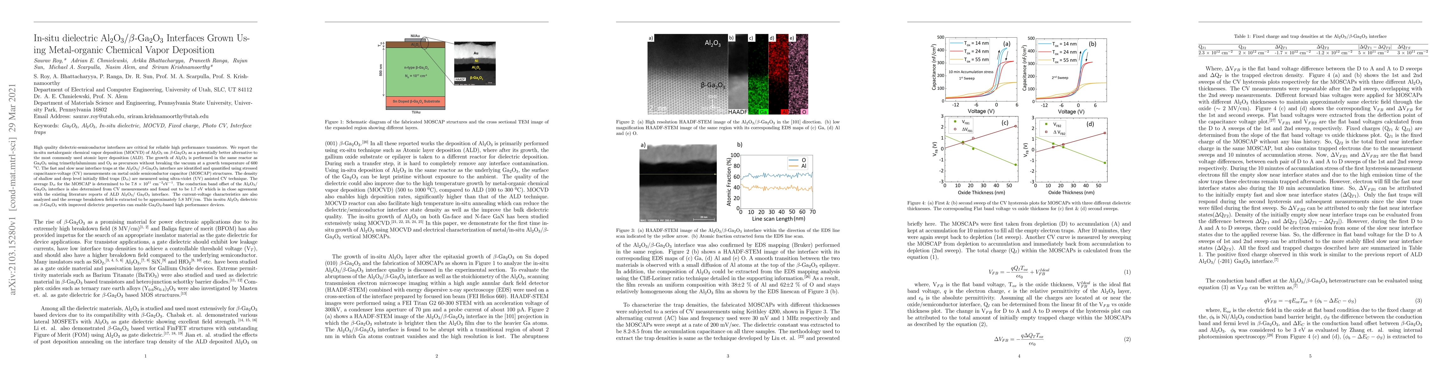 Thumbnail for In-situ dielectric Al2O3/\b{eta}-Ga2O3 Interfaces Grown Using
  Metal-organic Chemical Vapor Deposition