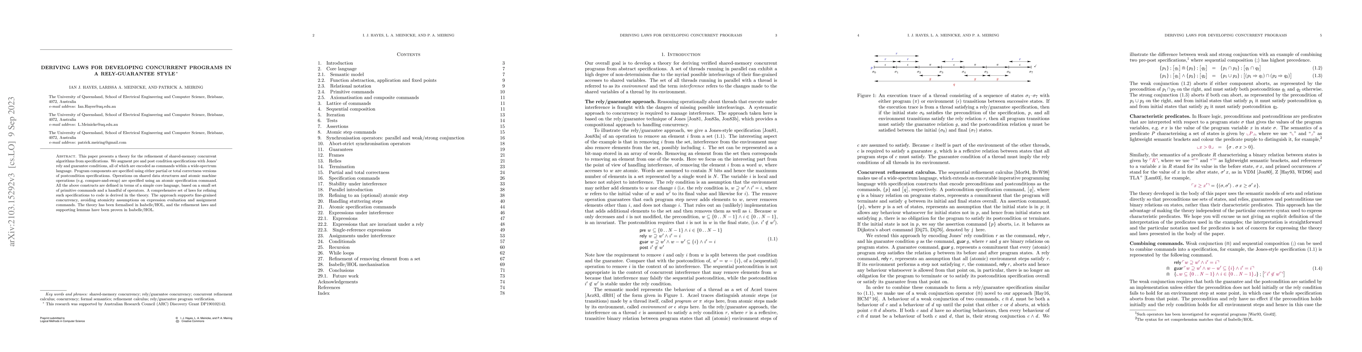 Thumbnail for Deriving Laws for Developing Concurrent Programs in a Rely-Guarantee
  Style