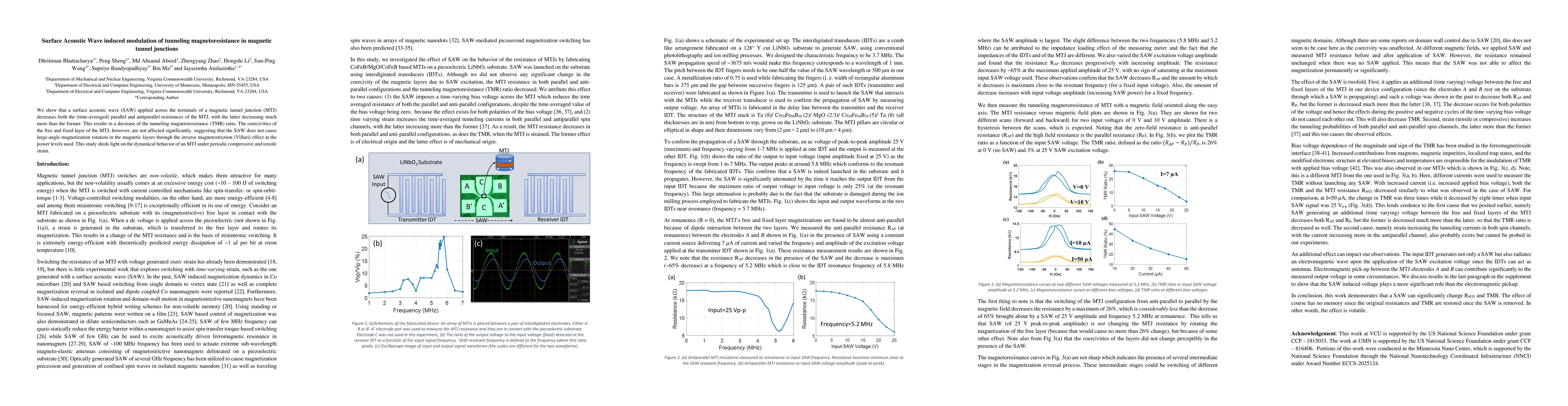 Thumbnail for Surface Acoustic Wave induced modulation of tunneling magnetoresistance
  in magnetic tunnel junctions