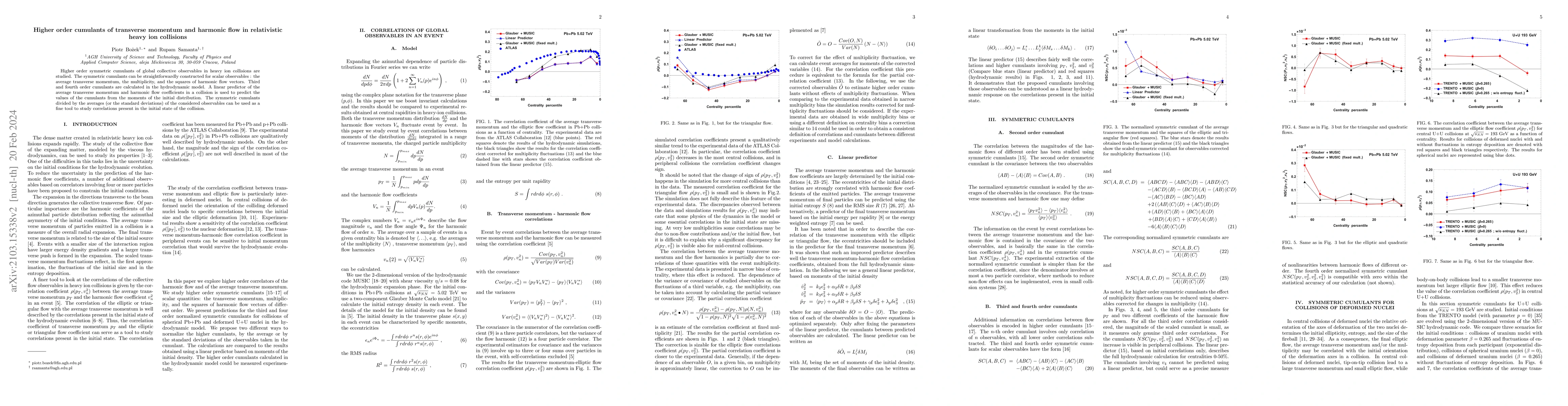 Thumbnail for Higher order cumulants of transverse momentum and harmonic flow in
  relativistic heavy ion collisions