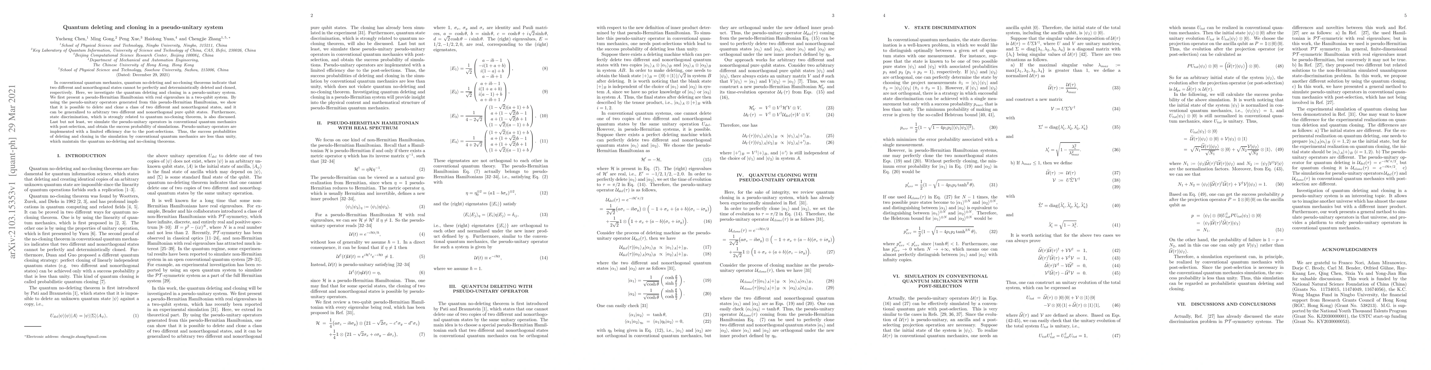 Thumbnail for Quantum deleting and cloning in a pseudo-unitary system