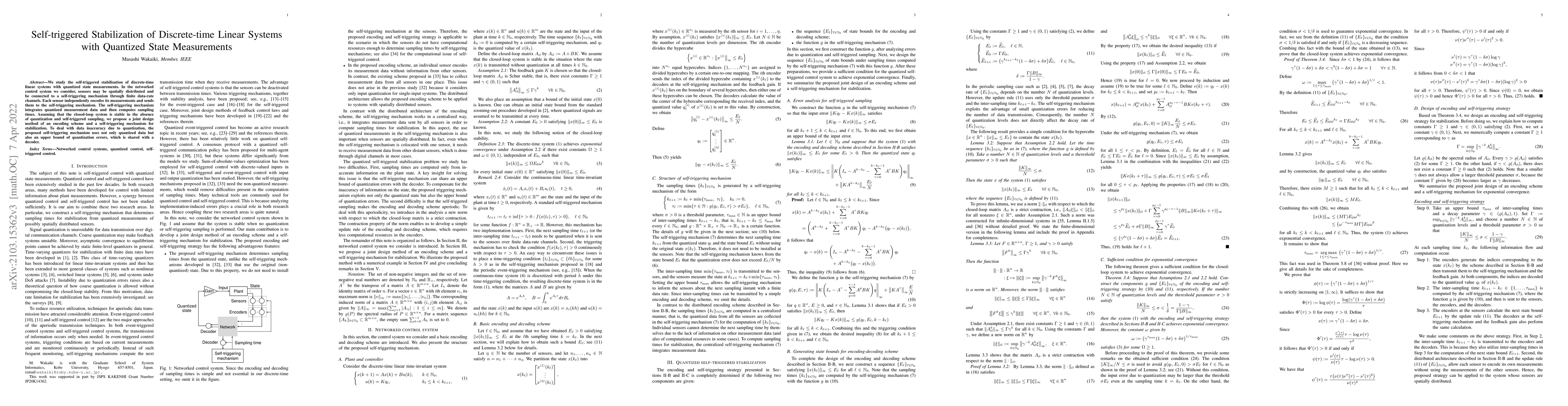Thumbnail for Self-triggered Stabilization of Discrete-time Linear Systems with
  Quantized State Measurements