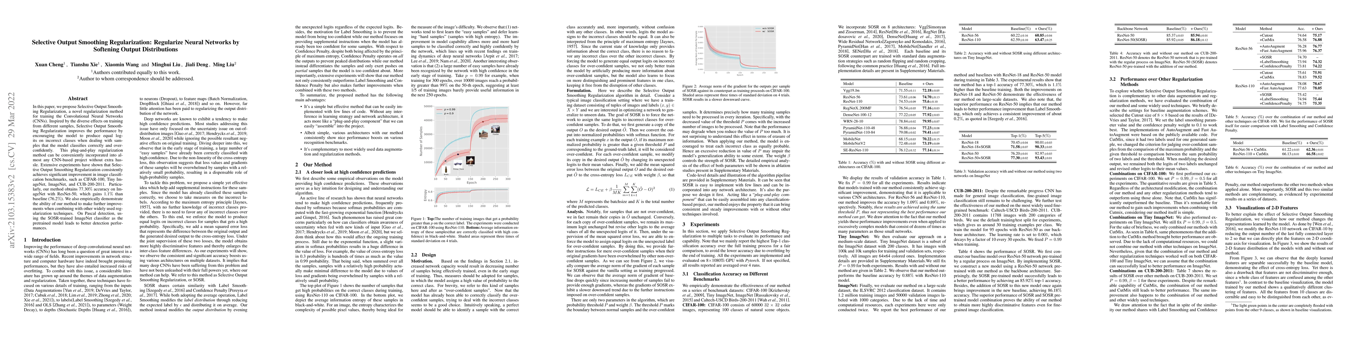 Thumbnail for Selective Output Smoothing Regularization: Regularize Neural Networks by
  Softening Output Distributions