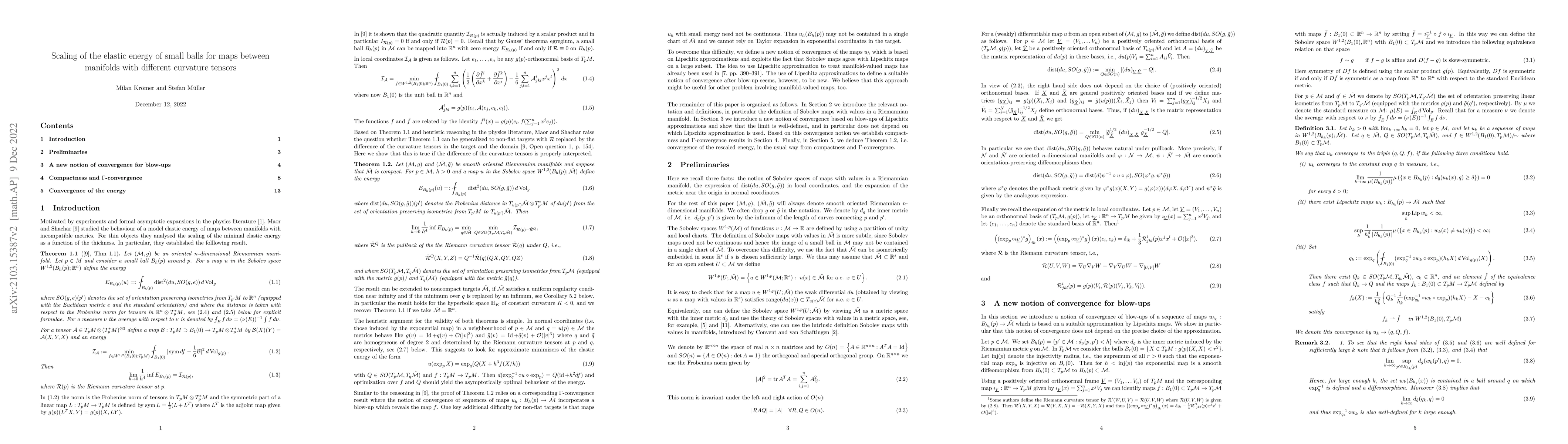 Thumbnail for Scaling of the elastic energy of small balls for maps between manifolds
  with different curvature tensors