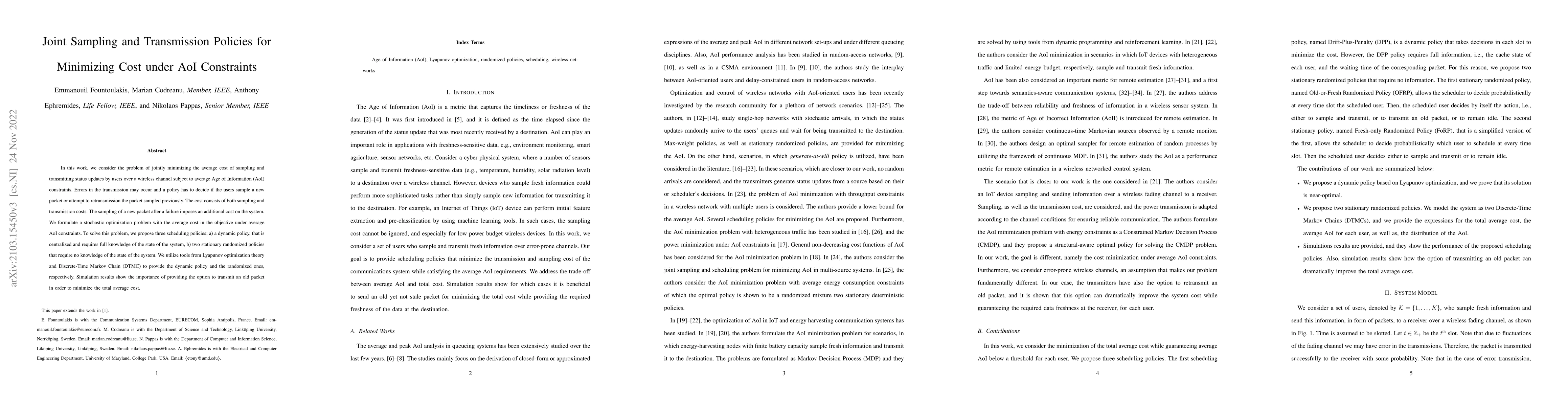 Thumbnail for Joint Sampling and Transmission Policies for Minimizing Cost under AoI
  Constraints