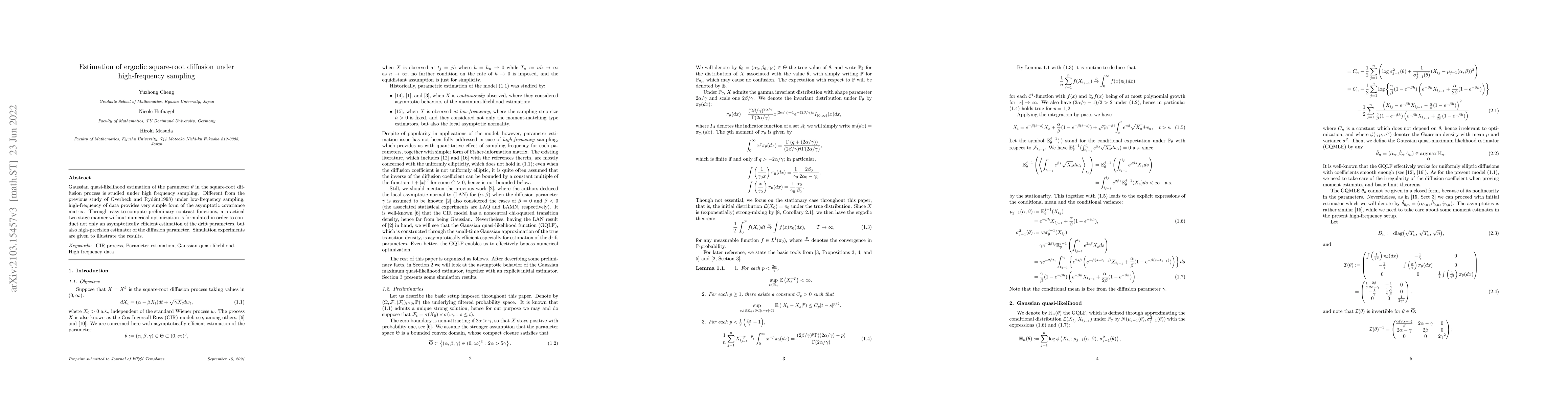 Thumbnail for Estimation of ergodic square-root diffusion under high-frequency
  sampling