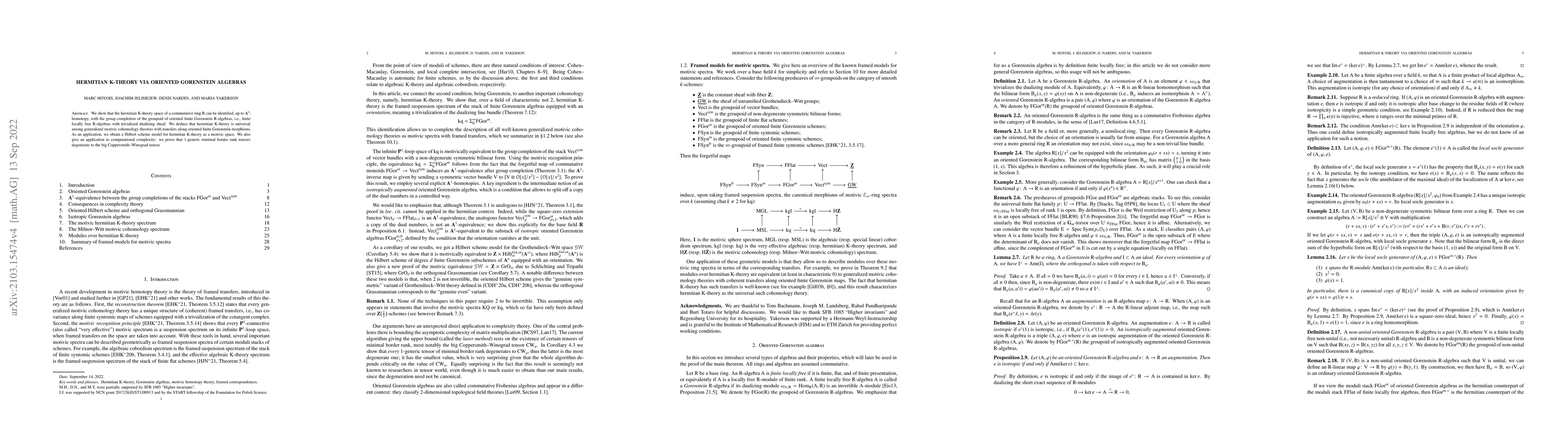 Thumbnail for Hermitian K-theory via oriented Gorenstein algebras