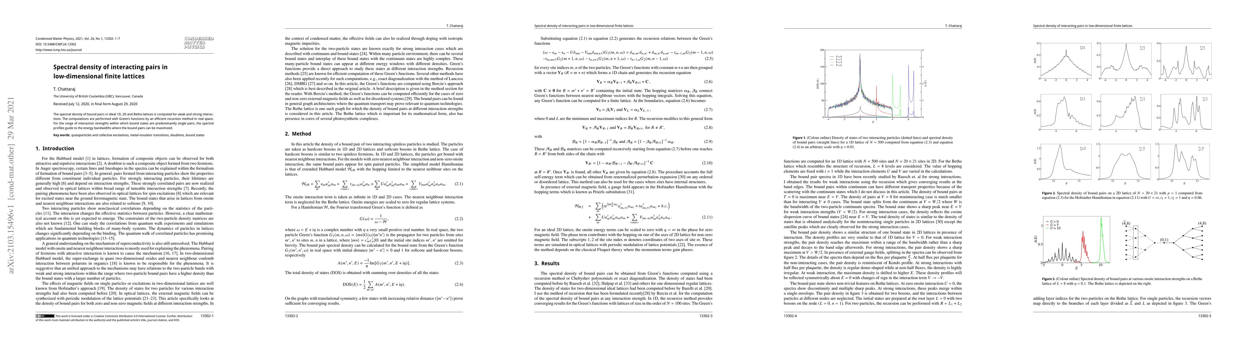 Thumbnail for Spectral density of interacting pairs in low-dimensional finite lattices