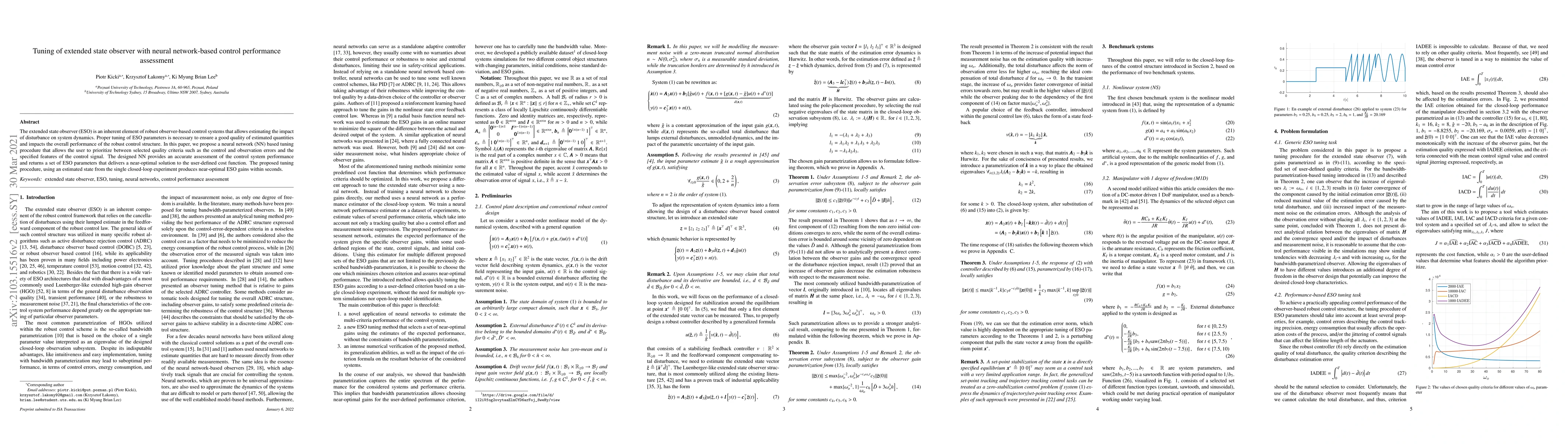 Thumbnail for Tuning of extended state observer with neural network-based control
  performance assessment