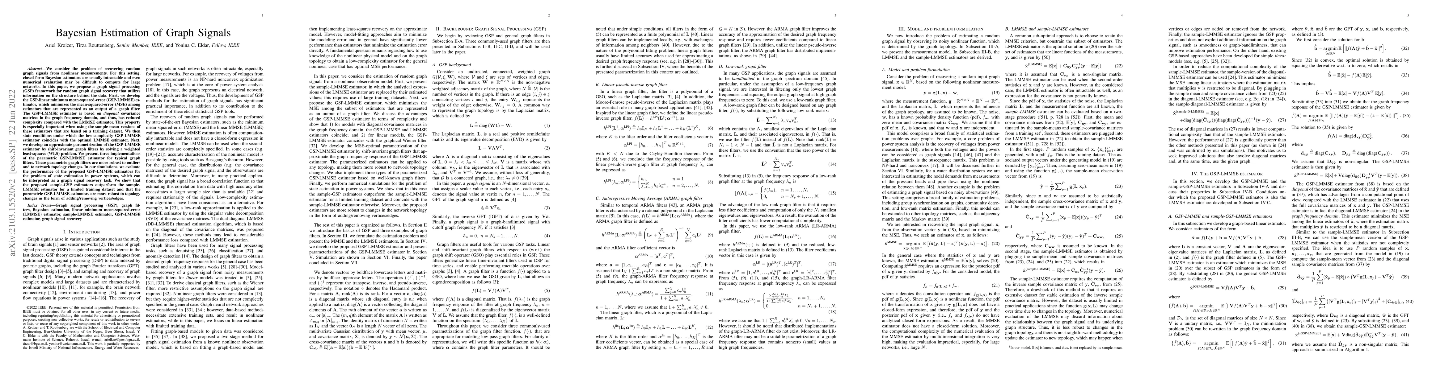 Thumbnail for Bayesian Estimation of Graph Signals