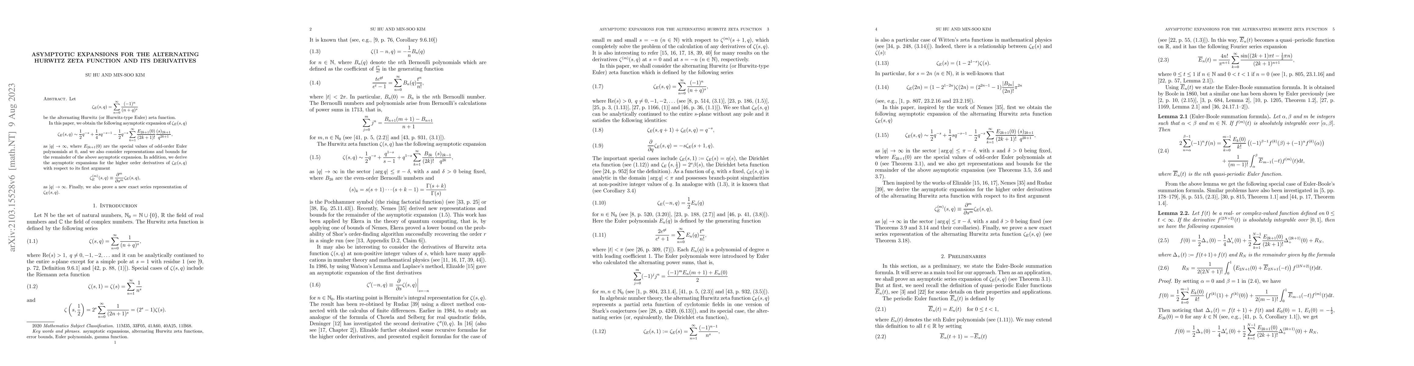 Thumbnail for Asymptotic expansions for the alternating Hurwitz zeta function and its
  derivatives