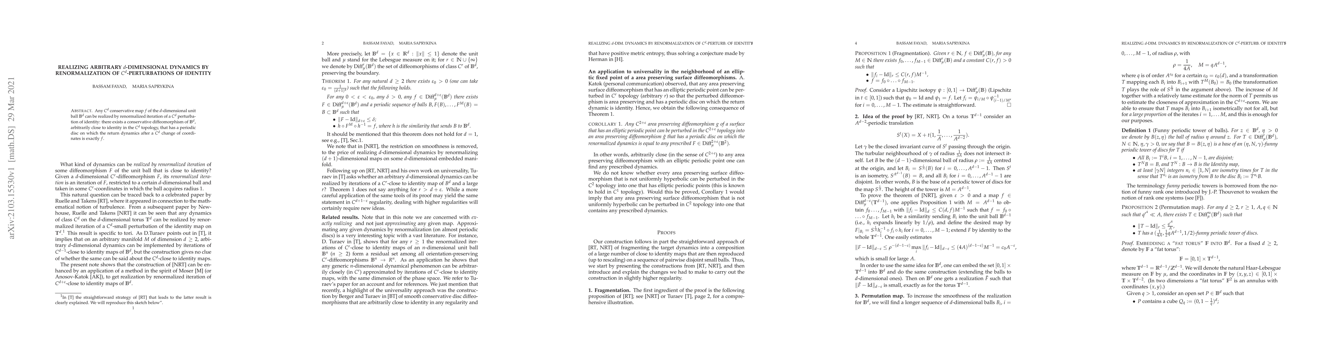 Thumbnail for Realizing arbitrary $d$-dimensional dynamics by renormalization of
  $C^d$-perturbations of identity