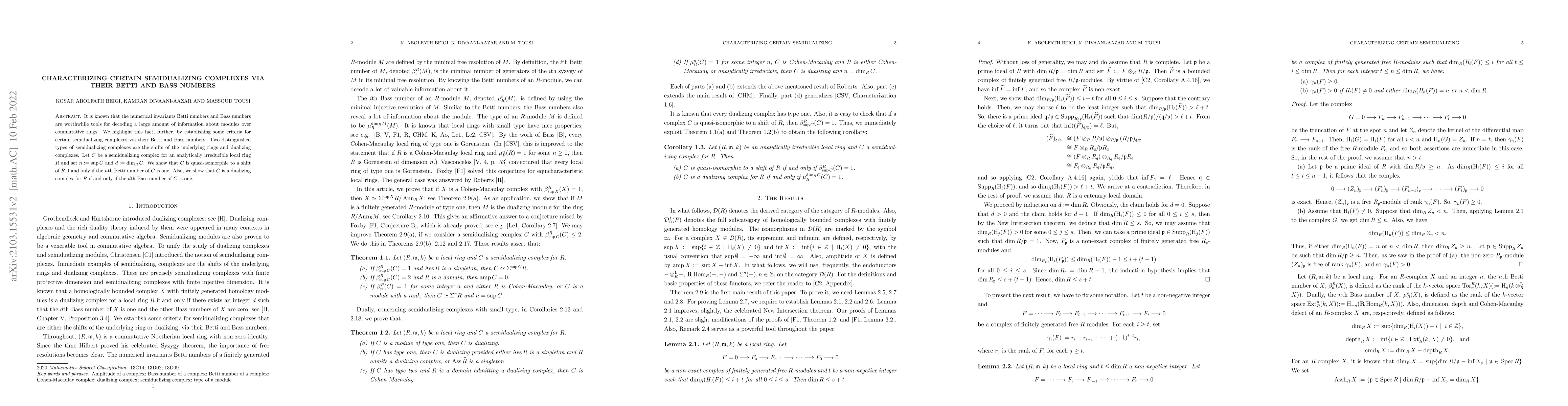 Thumbnail for Characterizing certain semidualizing complexes via their Betti and Bass
  numbers