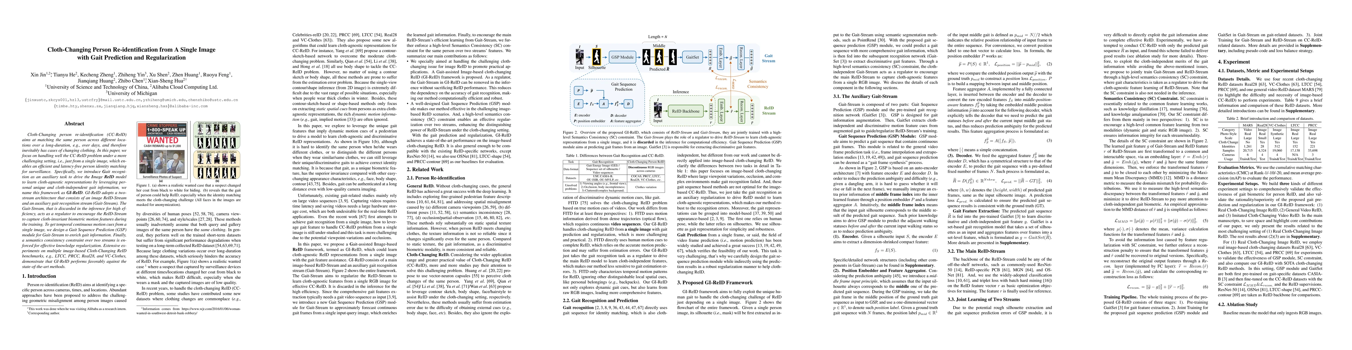 Thumbnail for Cloth-Changing Person Re-identification from A Single Image with Gait
  Prediction and Regularization