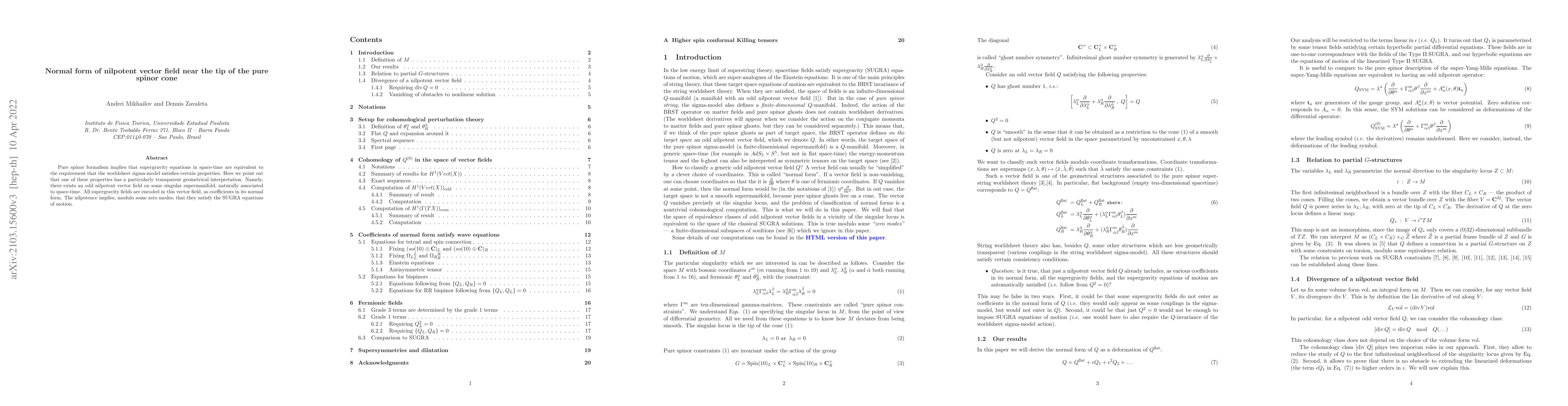 Thumbnail for Normal form of nilpotent vector field near the tip of the pure spinor
  cone