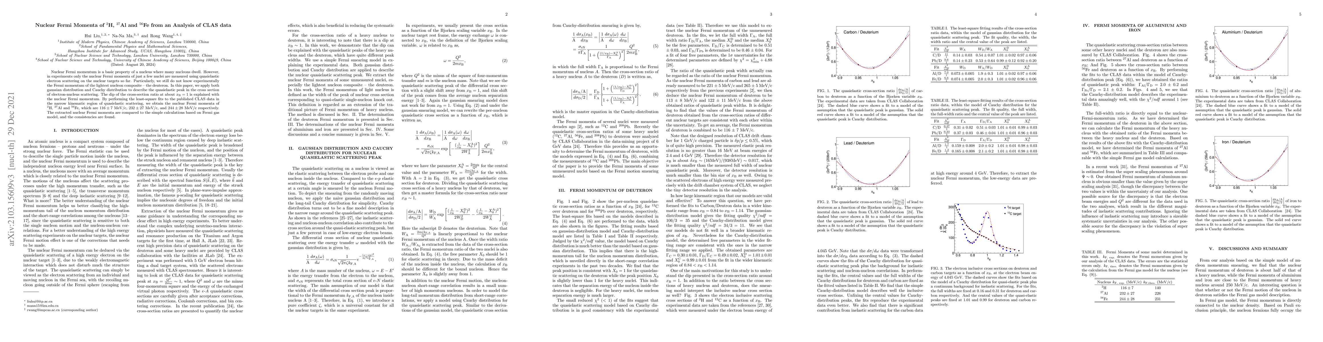 Thumbnail for Nuclear Fermi Momenta of $^{2}$H, $^{27}$Al and $^{56}$Fe from an
  Analysis of CLAS data
