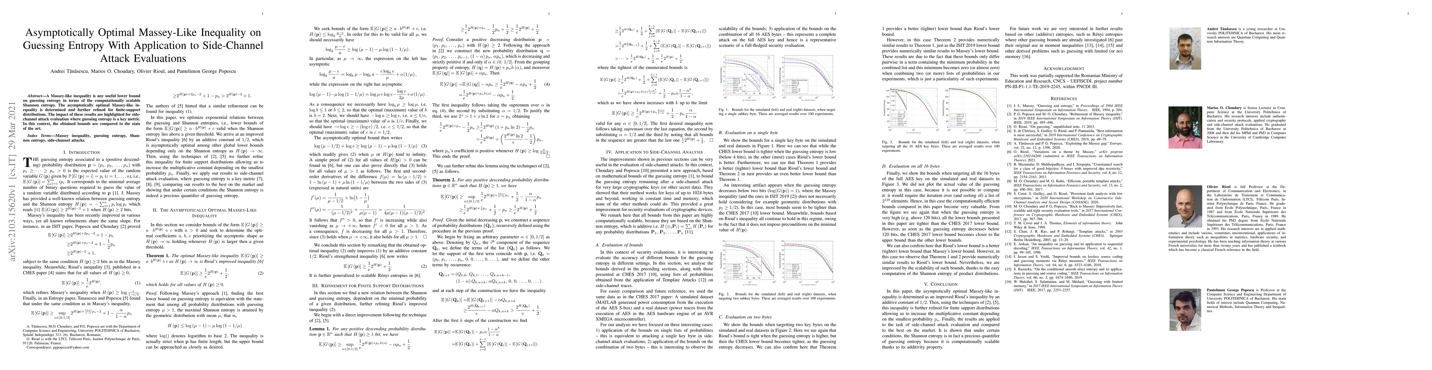 Thumbnail for Asymptotically Optimal Massey-Like Inequality on Guessing Entropy With
  Application to Side-Channel Attack Evaluations