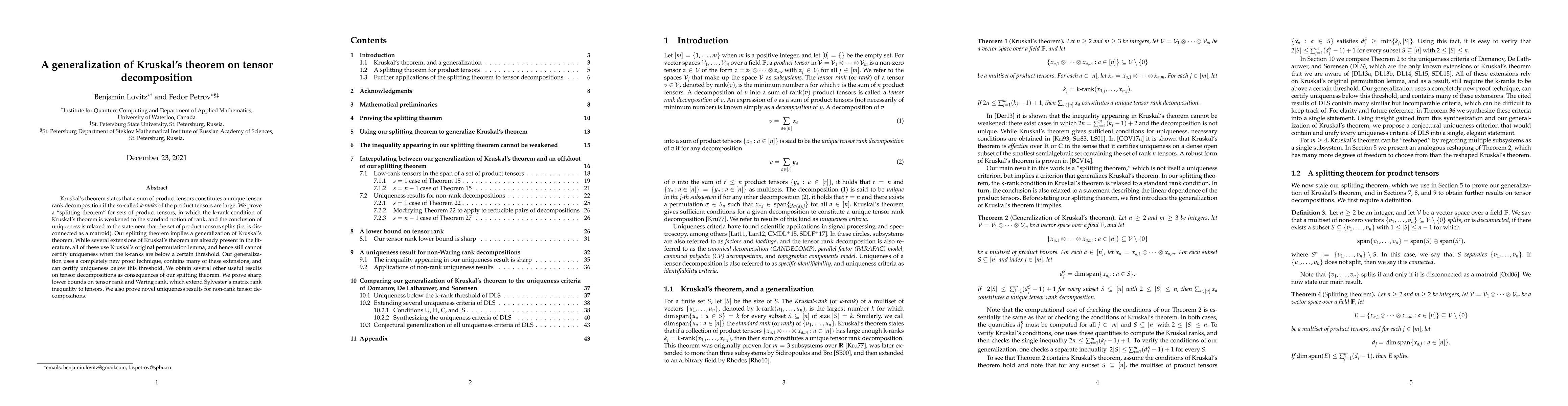 Thumbnail for A generalization of Kruskal's theorem on tensor decomposition