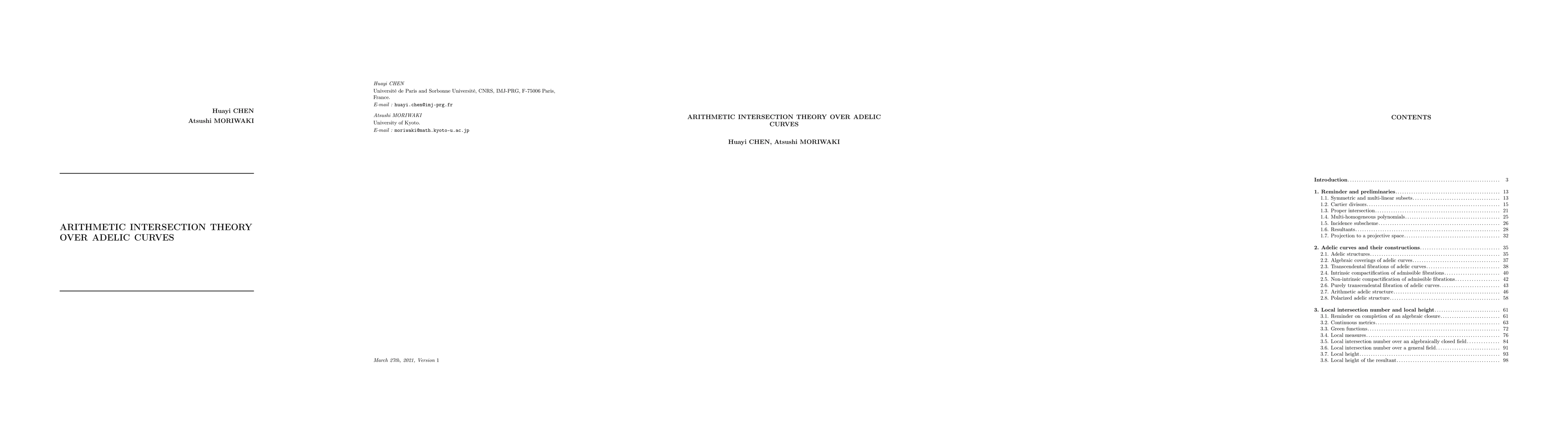 Thumbnail for Arithmetic intersection theory over adelic curves