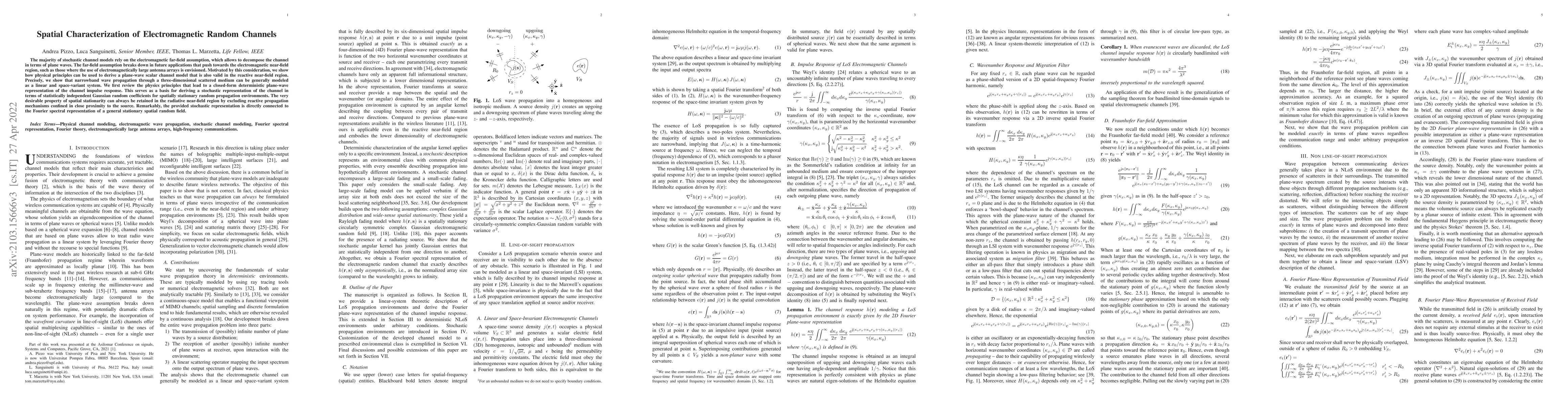 Thumbnail for Spatial Characterization of Electromagnetic Random Channels