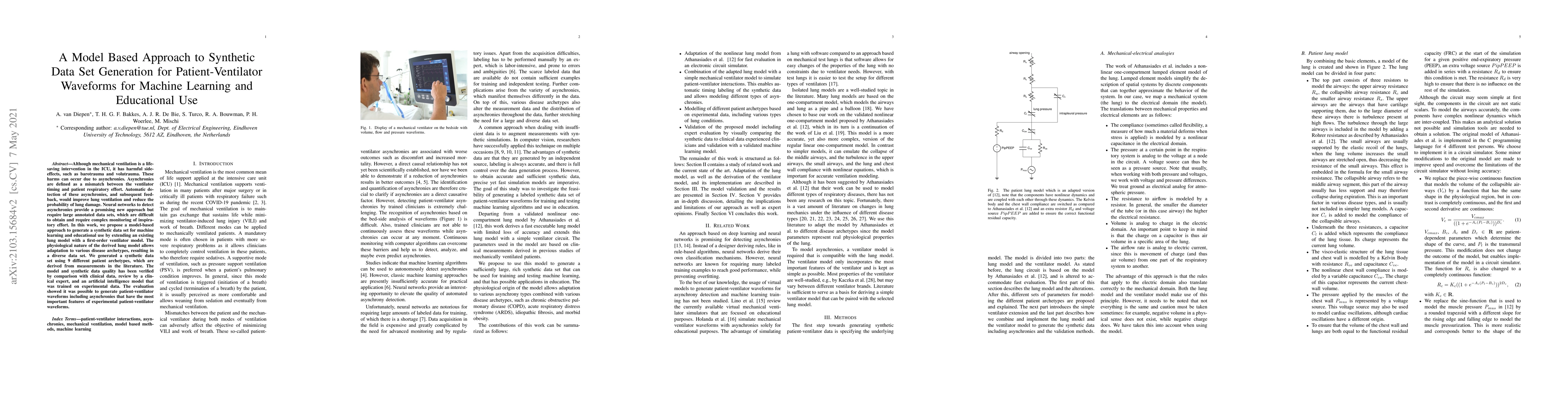 Thumbnail for A Model-Based Approach to Synthetic Data Set Generation for
  Patient-Ventilator Waveforms for Machine Learning and Educational Use