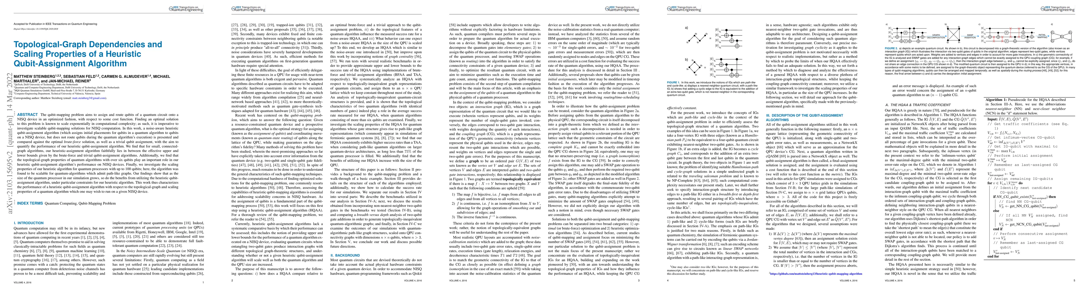 Thumbnail for Topological-Graph Dependencies and Scaling Properties of a Heuristic
  Qubit-Assignment Algorithm