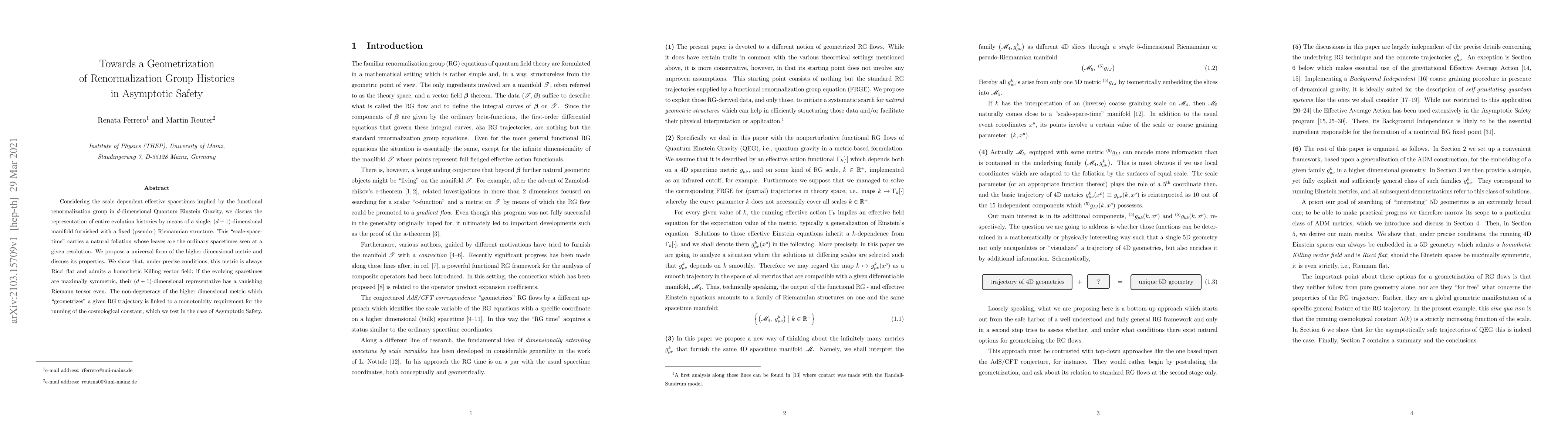 Thumbnail for Towards a Geometrization of Renormalization Group Histories in
  Asymptotic Safety