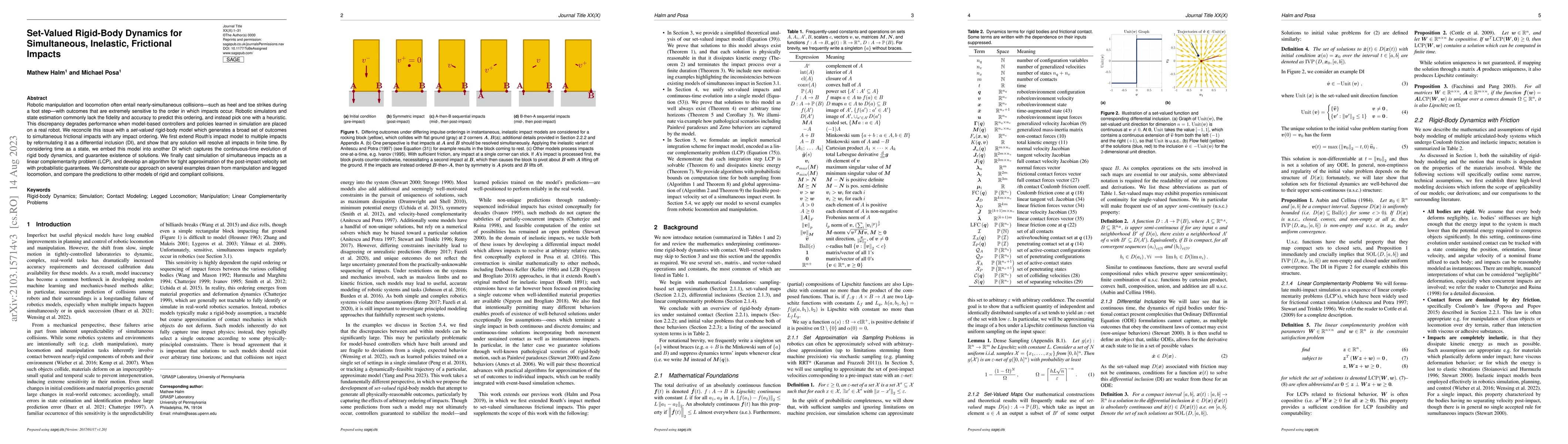 Thumbnail for Set-Valued Rigid Body Dynamics for Simultaneous, Inelastic, Frictional
  Impacts