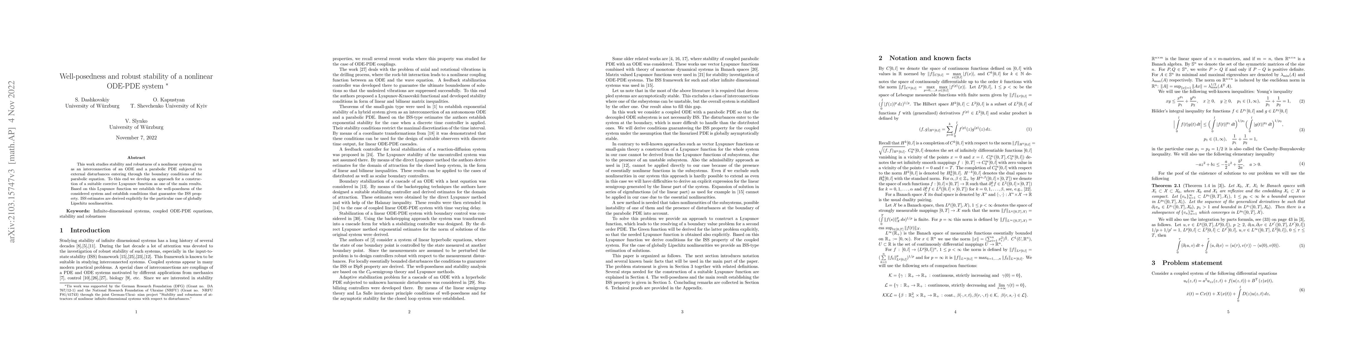 Thumbnail for Well-posedness and robust stability of a nonlinear ODE-PDE system