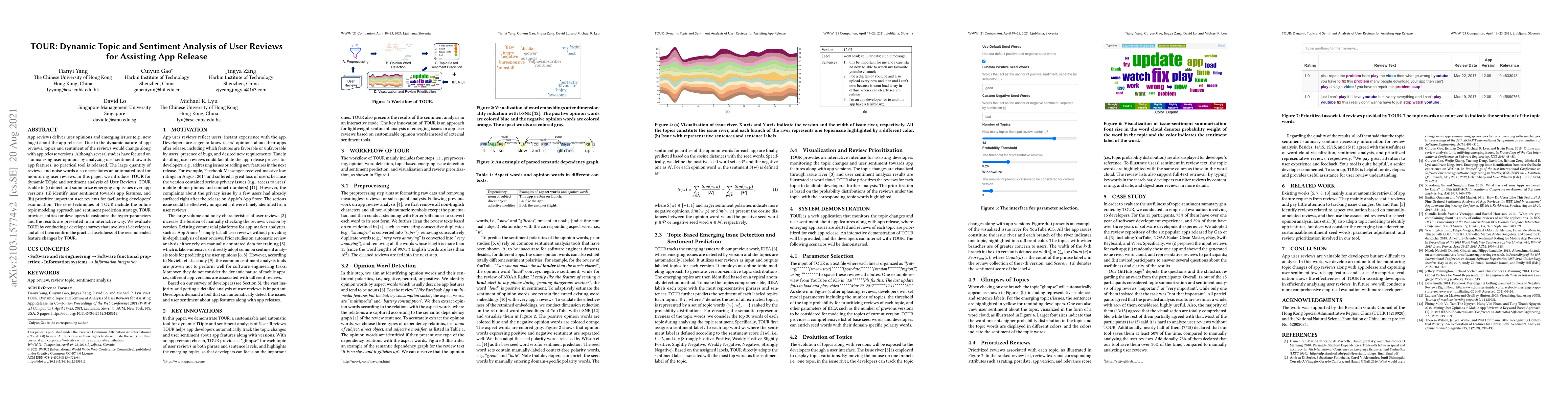Thumbnail for TOUR: Dynamic Topic and Sentiment Analysis of User Reviews for Assisting
  App Release